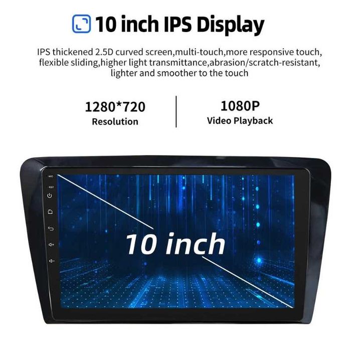 10” 2-DIN мултимедия за Skoda Octavia 2014-2018 с Android 15, 4/64GB, 1280x720, CP и AA