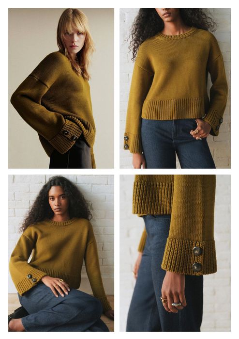 Уникален пуловер от мерино вълна olive green Sezane