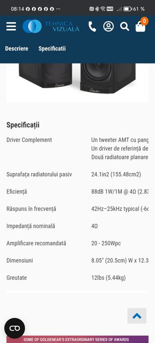 Boxe raft GOLDENEAR BRX (Bookshelf Reference X), 40Hz-35kHz, eficienta