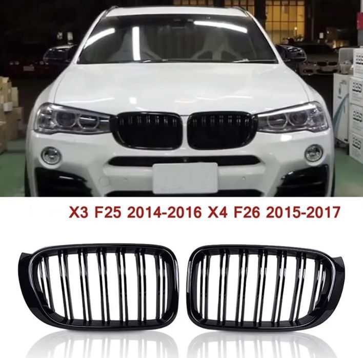Grile nari duble Piano Black negru lucios Bmw X3 F25 X4 F26 lci