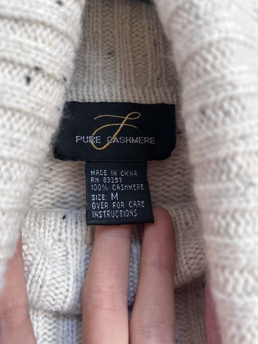 Pure Cashmere, pulover premium, 100% cașmir, tricot gros, gât înalt, crem