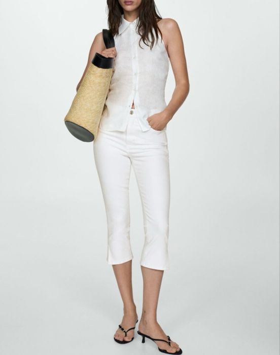 Mango Blugi Capri cu talie medie Priscila pe alb 36/S