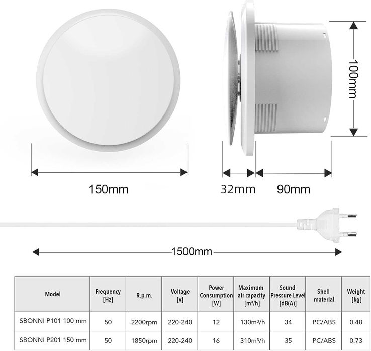 Вентилатор за баня 100 мм
