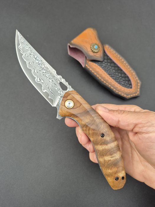 Сгъваем джобен нож,дамаска стомана,съчмен лагер,Flipper Outdoor,SD15