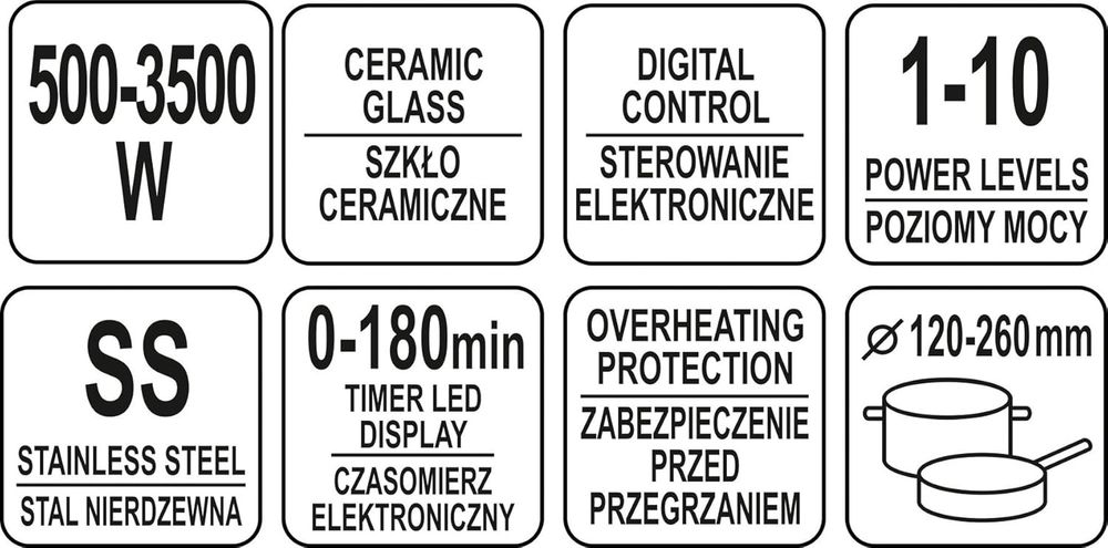 Индукционен котлон с дисплей YATO YG 04701, 3500 W