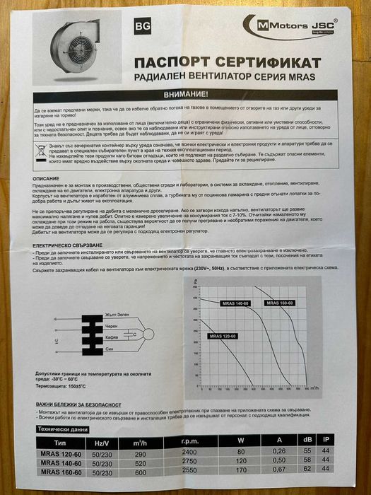 Радиален вентилатор серия МRAS фи 120-60 / 160-60