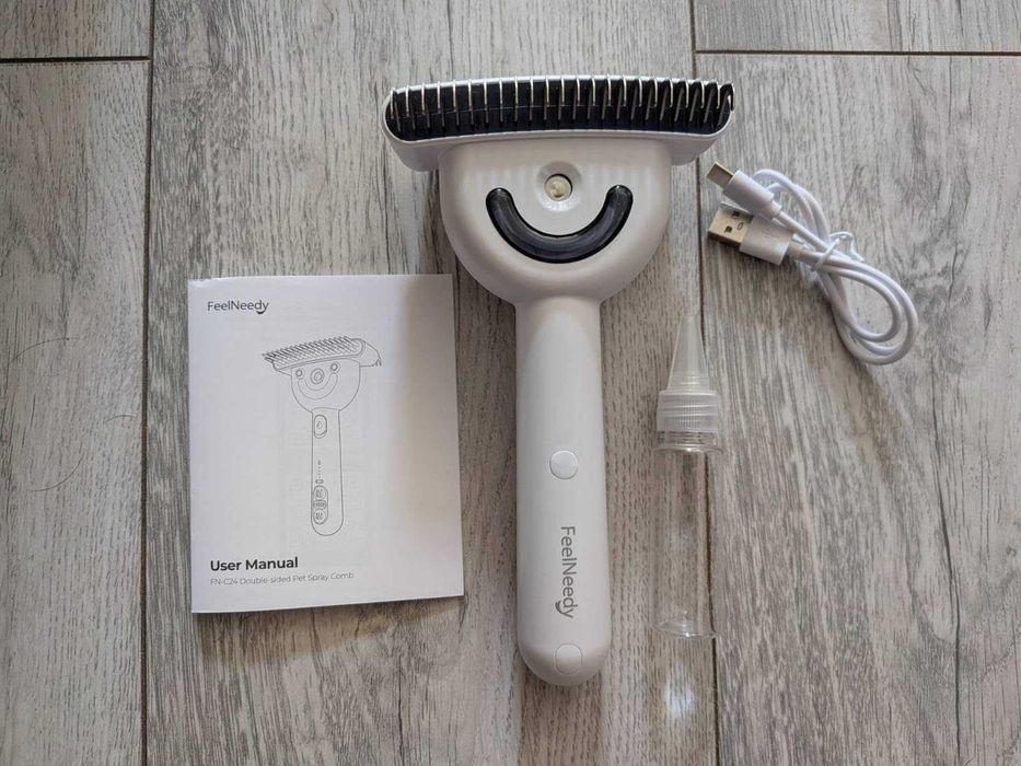 Четка за кучета FEELNEEDY за груминг, двустранна, акумулаторна, IPX6