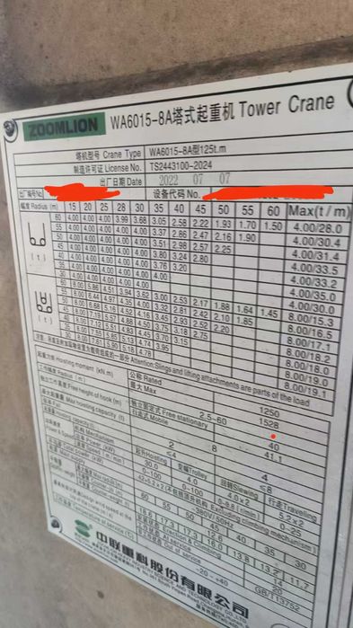 башенный кран ZOOMLION