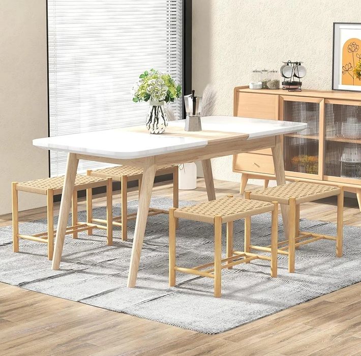 2 бр. Кухненски трапезарен комплект 18" с плетена седалка от хартиено