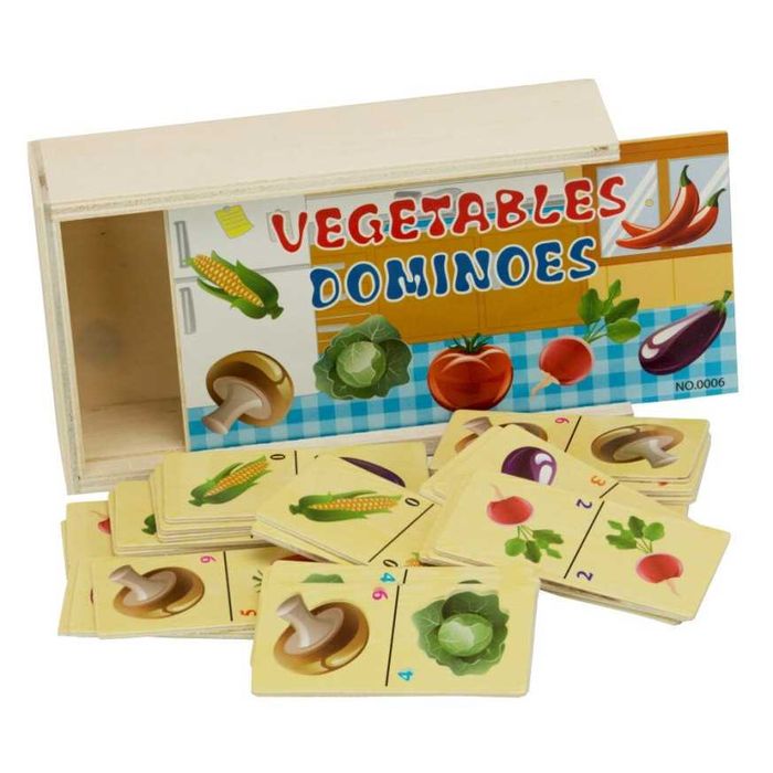Дървено домино с цифри и Инструменти, Животни, Зеленчуци