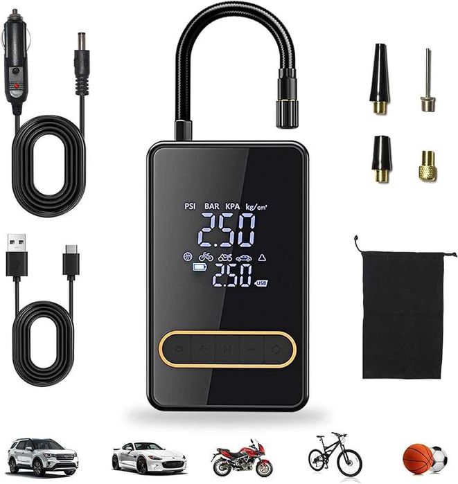 Акумулаторен мини копресор, Power Bank, Автоматично изключване, LED