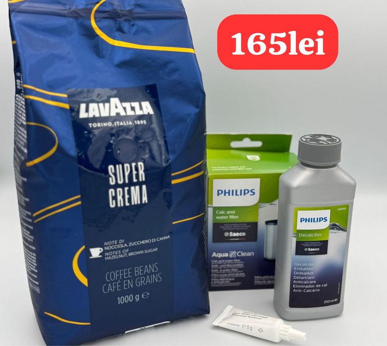 Cafea lavazza si kit mentenanta cu filtru solutie si vaselina.