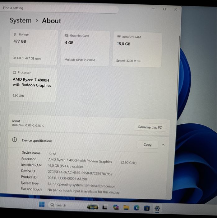Vând/Schimb Laptop Asus Rog Strix G513IC