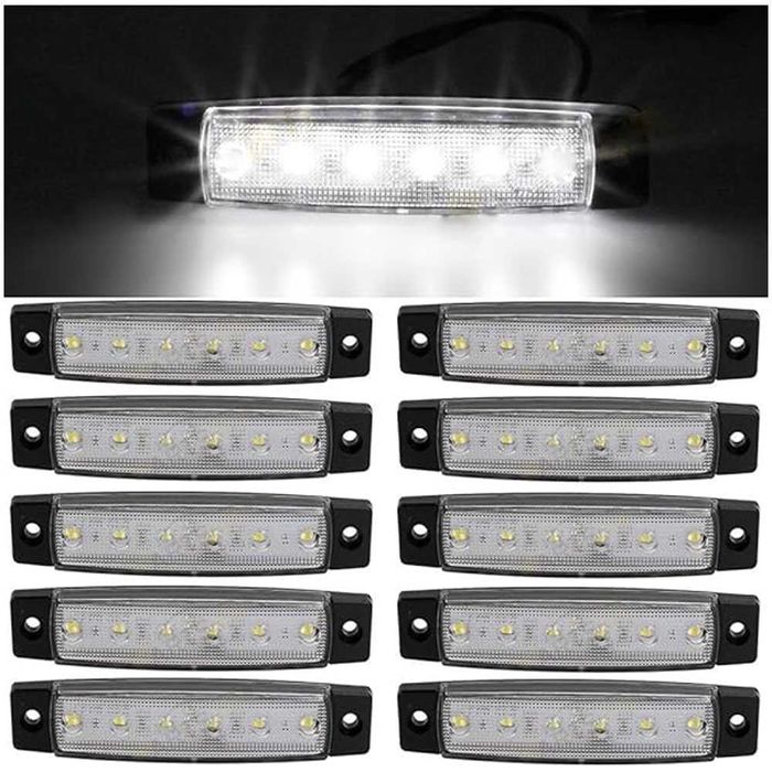 12V 10 Броя БЯЛ Диоден Габарит Рибка с 6 диода за камион бус платформа