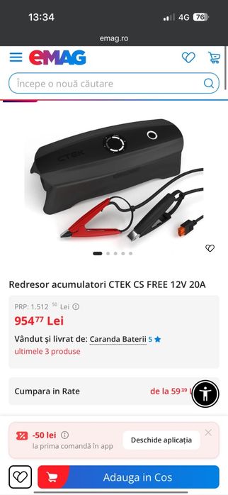 Redresor acumulatori CTEK CS FREE, 12V 20A