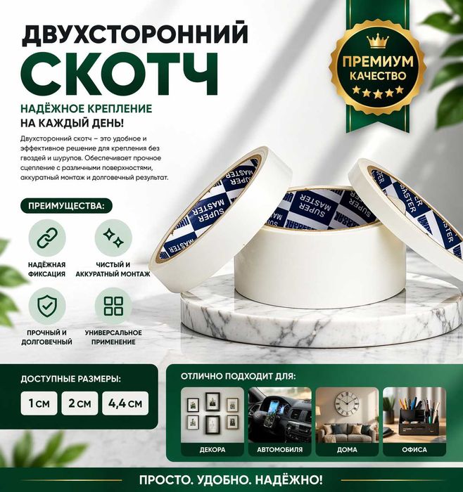 двусторонний скотч Ikki tomonlama lenta – turli o‘lchamlarda