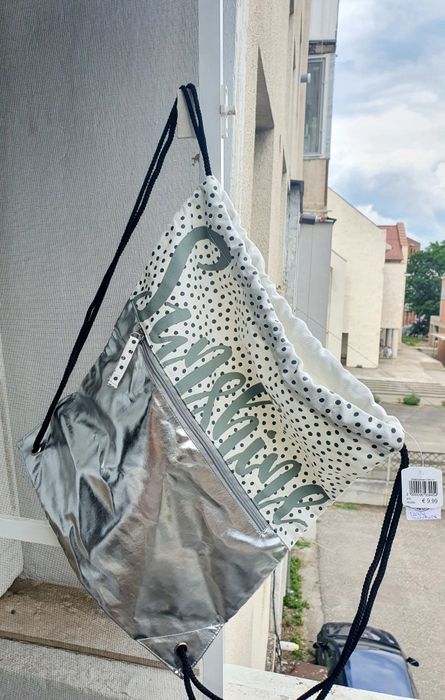 Globus Sunshine rucsac geantă mare alb gri metalizat nou cu etichetă casual travel