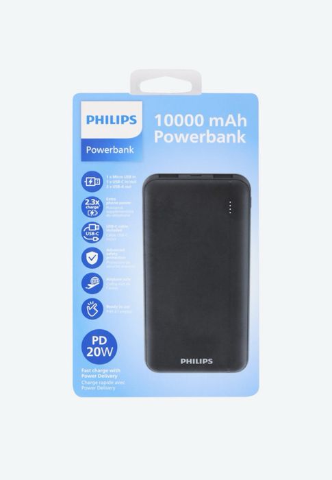 Baterie externa Philips, 10000 mAh, USB, Negru
