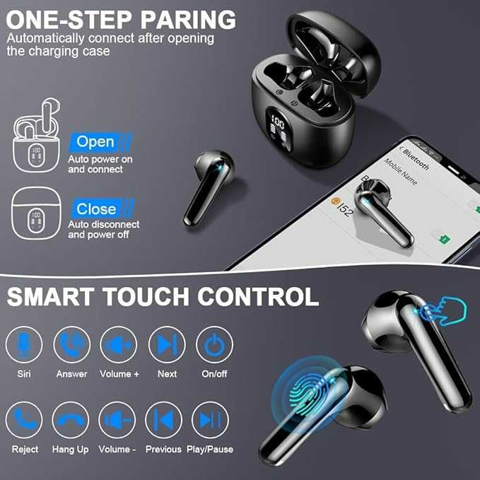 Casti In-Ear Drsaec i52 Wireless Earbuds, BT, NC, Microfon, Negru, NOU