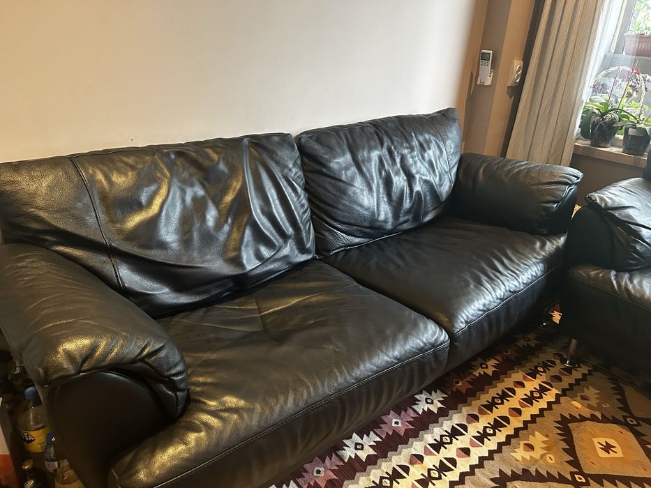 Диван и фотьойл-естествена кожа