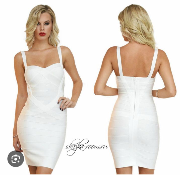 Белое платье с пантеами Herve Leger, размер S