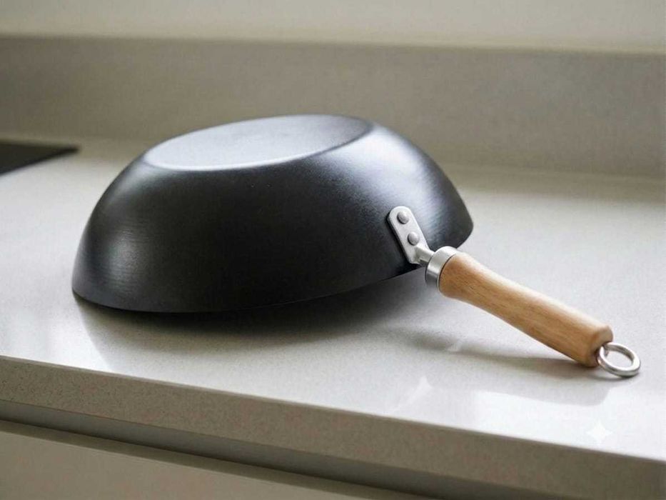 Wok Profesional Oțel Carbon Tigaie Mare Adanca Mancare Asiatica 28 cm