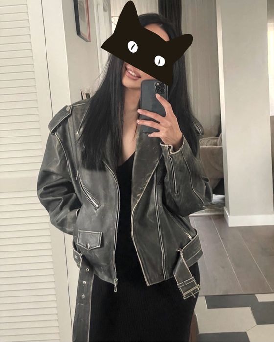 Кожаная косуха серая