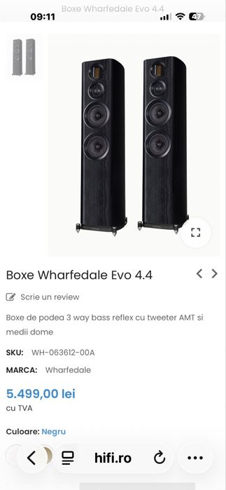 Boxe Wharfedale Evo 4.4/200W/3Cai/Impecabile Ca Noi