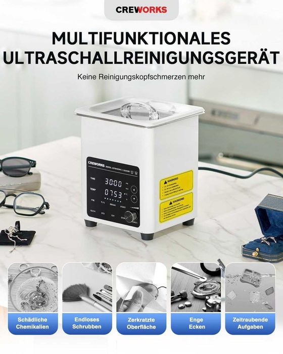 Професионална ултразвукова вана CREWORKS 2L – 40kHz, с подгряване