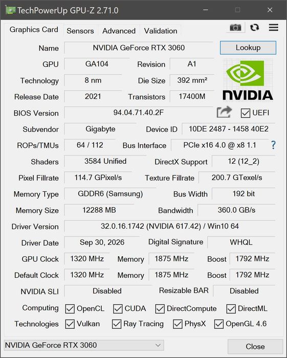 Placa video GIGABYTE GeForce RTX 3060 WINDFORCE OC rev. 2.0, 12GB GDDR6, 192-bit  noua
