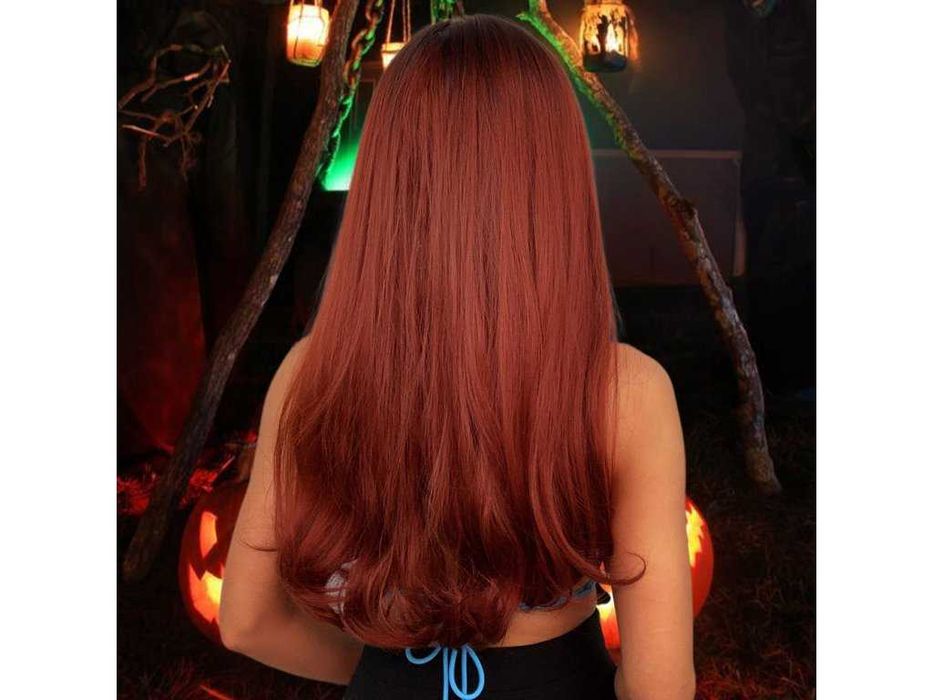 60 см омбре права перука с бретон в червеникаво-кафяв цвят