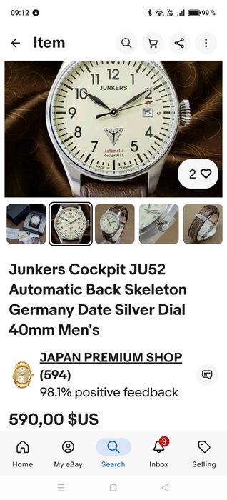 Ceas Junkers Cockpit JU52 Automatic Back Skeleton Germany Date Silver