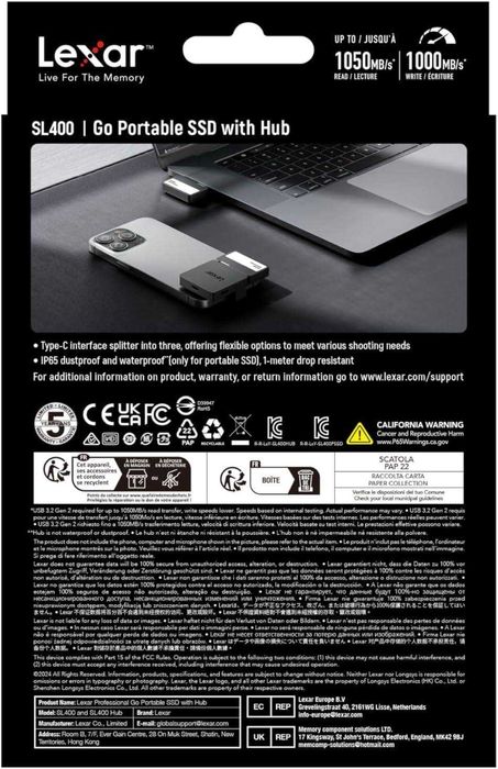 Внешний SSD Lexar SL400 1TB USB-C — чтение 1050 МБ/с, запись 1000 МБ/с