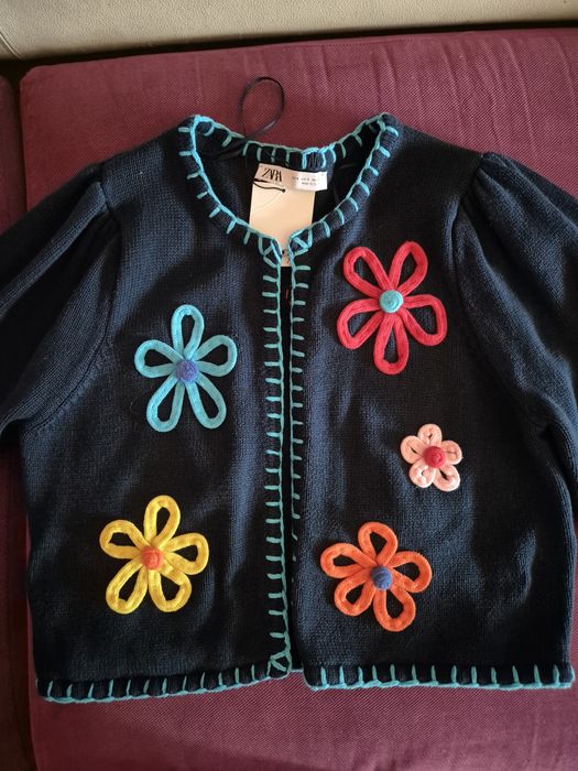 Bluza Zara, S, bumbac, cu flori aplicate