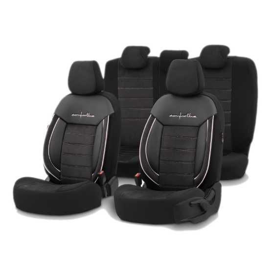 Луксозна тапицерия OTOM текстил с еко кожа COMFORT LINE Design – Черна с бял шев