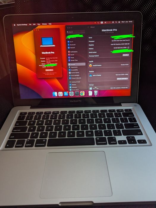 MacBook Pro 13.3" – 16GB RAM / SSD 256GB - macOS ventura