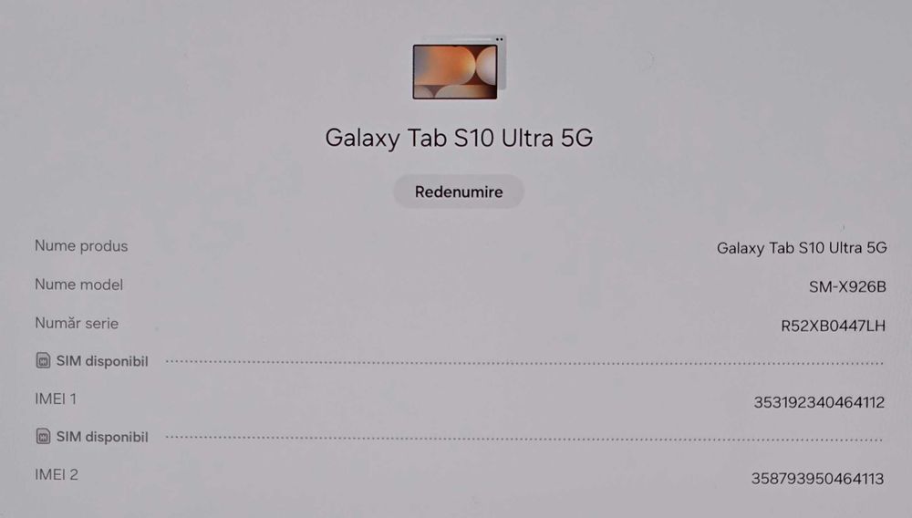 Samsung Tab S10 Ultra, 256GB, 12GB RAM, 5G, Silver, factura & garantie