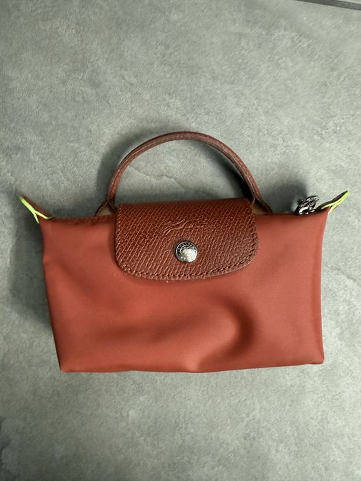 Дамска мини чанта в кафяво от полиамид и кожа, Longchamp Le Pilage
