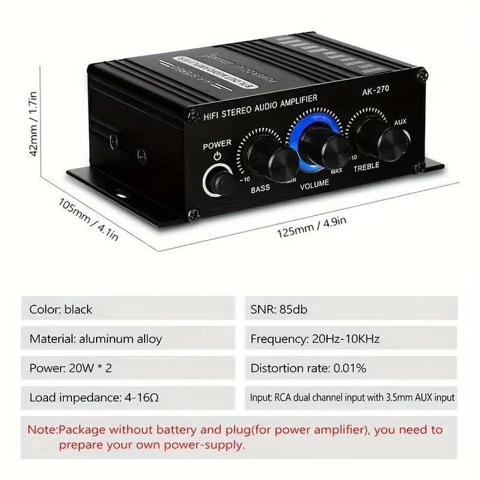 AK-270 Audio Amplifier 12V AMP Stereo