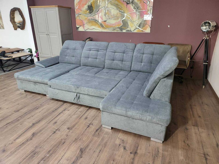 Светло сив П - образен ъглов диван Nixon с функция сън