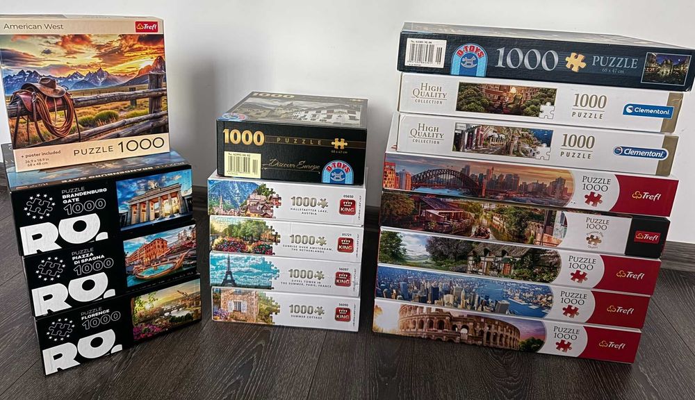 Colectie de 17 puzzle-uri cu cate 1000 piese Trefl, Roovi, Clementoni, D-Toys, King