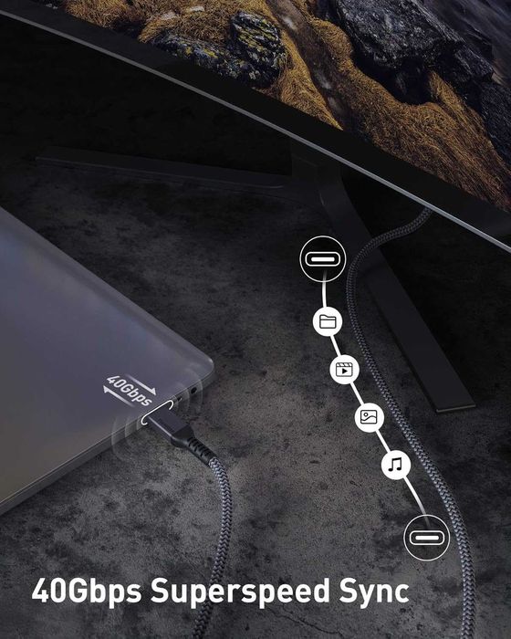 Cablu 2m USB C,Thunderbolt 4,40 Gbps,240 W,8K/4K-60Hz,iPhone 15 Pro