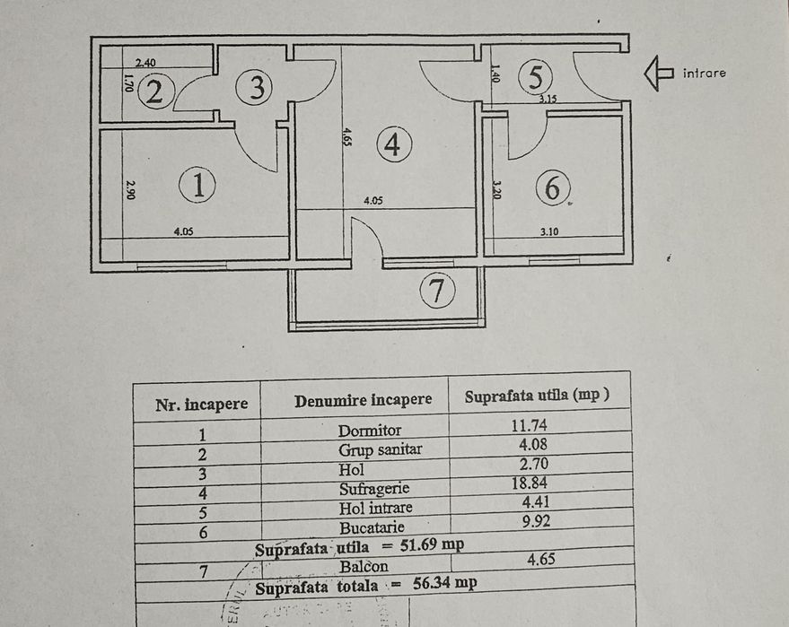 Apartament 2 camere, 56,34 mp, parter, Vișoi 3 – centrală, balcon