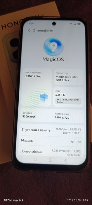 Продаётся телефон Honor x 6c 6/128GB наушники AirPods Pro в комплекте