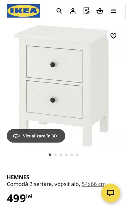 2 noptiere HEMNES din MDF , cu două sertare 54x66 cm