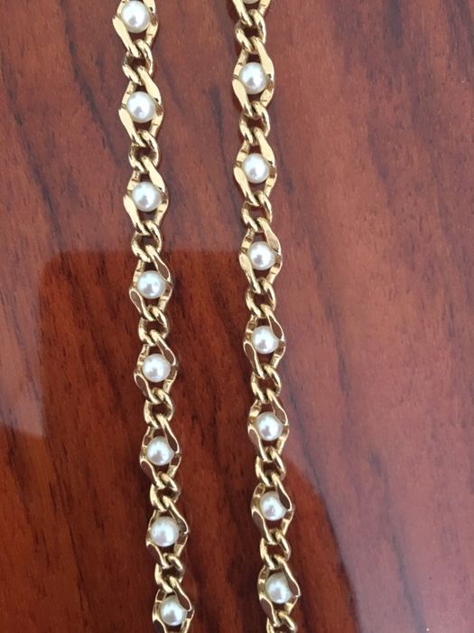 Set perle bratara+lantisor (suflate cu aur 14k)