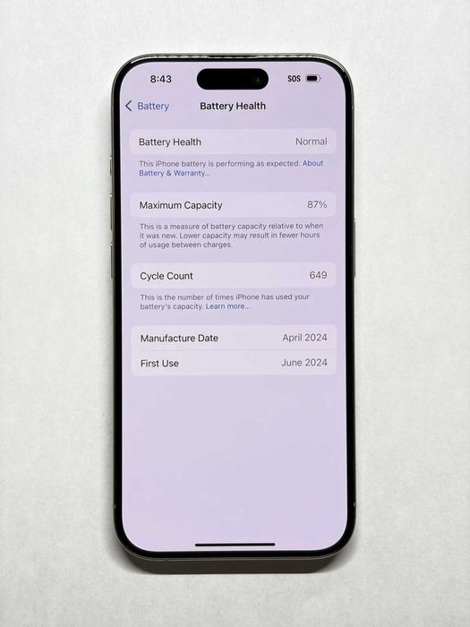 iPhone 15 Pro 128 gb Titanium ca nou  87% sanatate