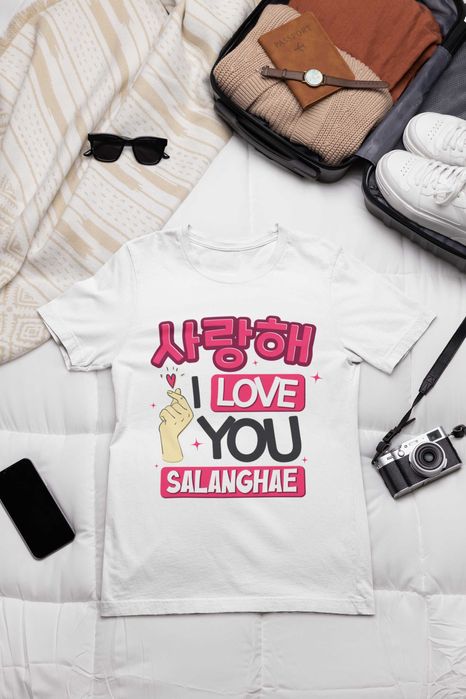 Дамска памучена тениска с щампа "Salanghae" на Корейски