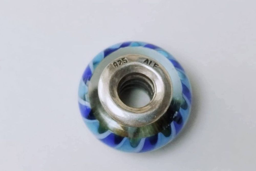 Vechi charm Pandora ALE, original, argint 925, Blue Stripes, sticla de Murano, cod 790611, model retras