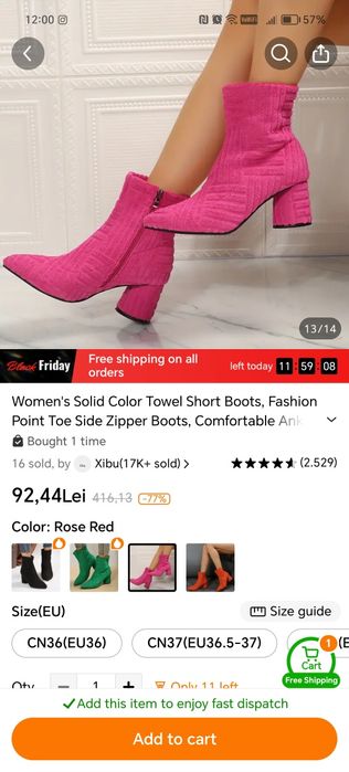 Botine roz noi mărimea 36